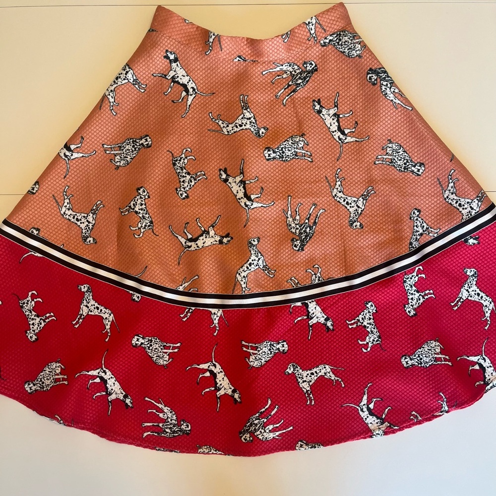 Anthropologie Hutch Orange & Hot Pink Dalmatian A-Line Skirt
